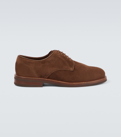 Brunello Cucinelli Suede Derby Shoes In Brown