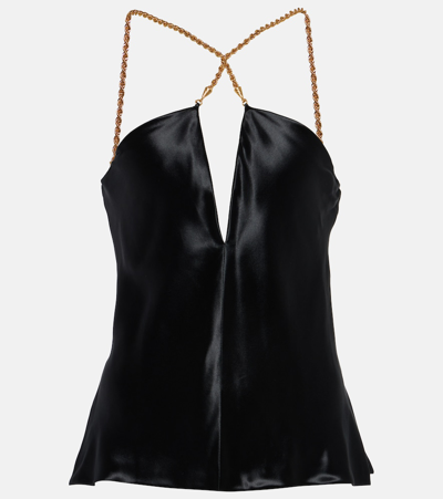 Ferragamo Woman Silky Top With Golden Chain Strap In Black