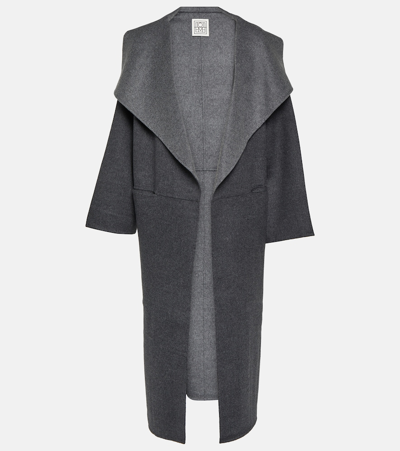Totême Signature Wool-cashmere Coat In Dark Grey Melange