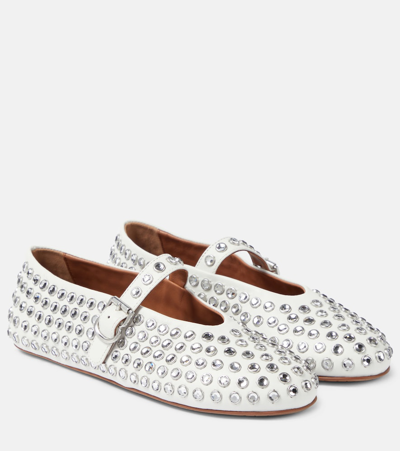 Alaïa Leather Mary Jane Flats With Allover Studs In White