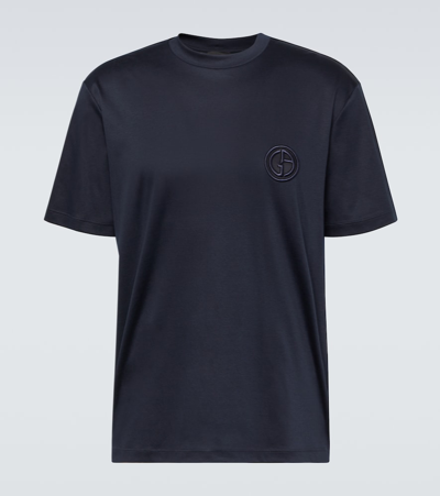 Giorgio Armani Cotton Jersey T-shirt In Blue