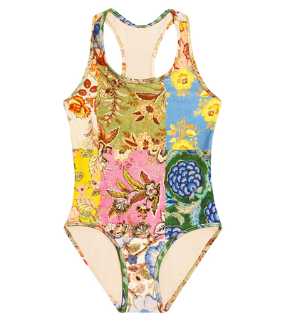 Zimmermann Kids' Junie Floral Racerback Swimsuit In Multicoloured