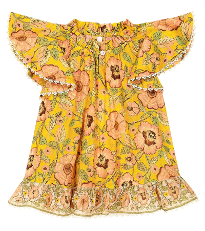Zimmermann Teen Girls Yellow Floral Cotton Blouse In Multicoloured