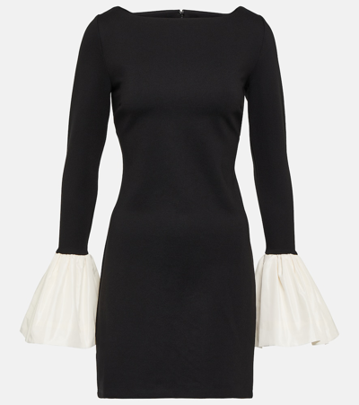 Staud Hawthorne Two-tone Bell-sleeve Mini Dress In Black Ivory