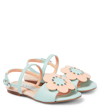 Stella Mccartney Kids' Floral-appliqué Faux Leather Sandals In Mint/pink