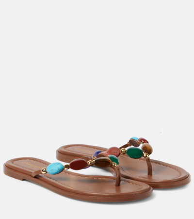 Gianvito Rossi Multicolor Stone Flat Thong Sandals In Texas Cuoio