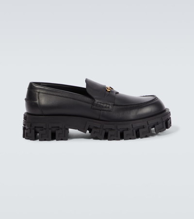 Versace Greca Portico Loafers In Black