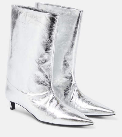 Jil Sander Metallic Leather Ankle Boots In Grey