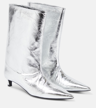 Jil Sander Metallic Leather Ankle Boots In Silver