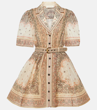 Zimmermann Matchmaker Belted Paisley-print Linen And Silk-blend Mini Dress In Cream Bandana