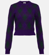 Burberry Check Knit Long-sleeve Thumbhole Sweater In Purple