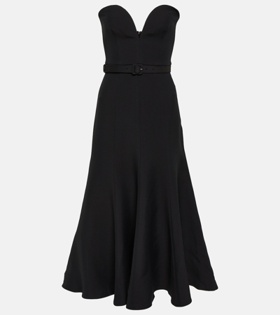 Roland Mouret Strapless Wool And Silk Midi Dress In Black