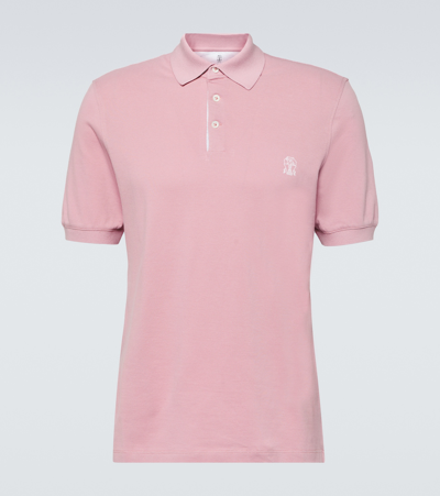 Brunello Cucinelli Cotton Piquet Polo Shirt With Logo In Pink
