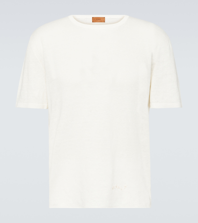 Alanui Clotted Cream-colored Linen Knit T-shirt In White