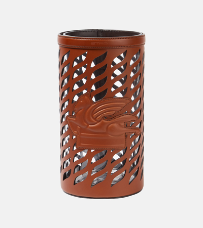 Etro Leather-trimmed Glass Vase In Burgundy