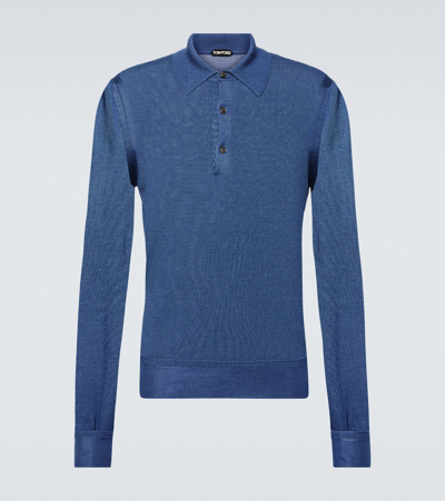 Tom Ford Cashmere And Silk Polo Sweater In Admiral Blue