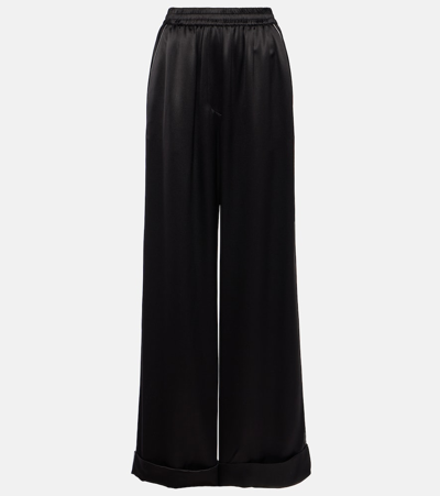 Dolce & Gabbana High-rise Silk-blend Wide-leg Pants In Nero