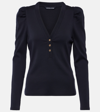 Veronica Beard Dekalb Puff-sleeve Cotton-blend Top In Blue