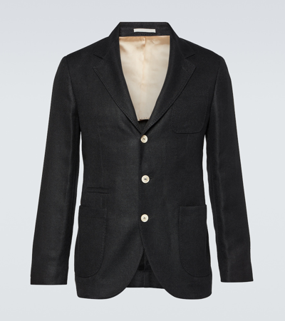 Brunello Cucinelli Linen, Wool, And Silk Blazer In Black