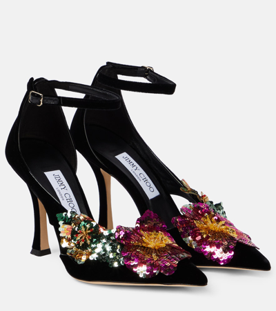 Jimmy Choo Azara 100 Sequined Velvet Pumps In Black