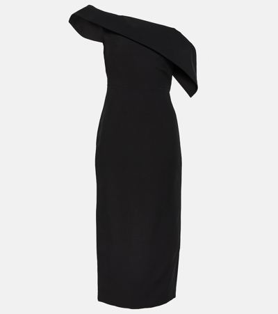 Roland Mouret Asymmetric Wool And Silk Midi Dress In Black