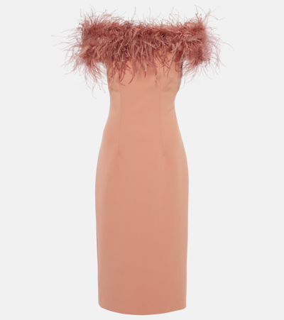 Safiyaa Feather-trimmed Midi Dress In Pink