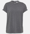 Brunello Cucinelli Rolled Crew Neck Keyhole Back Top In Grey
