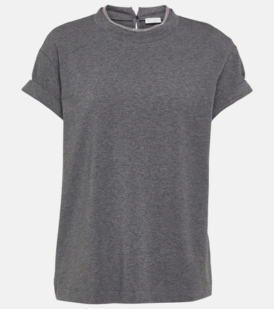 BRUNELLO CUCINELLI EMBELLISHED COTTON-BLEND T-SHIRT