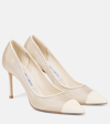 JIMMY CHOO ROMY 85 MESH AND LEATHER PUMPS
