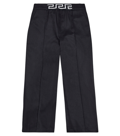 Versace Kids' Greca Cotton Trousers In Blue