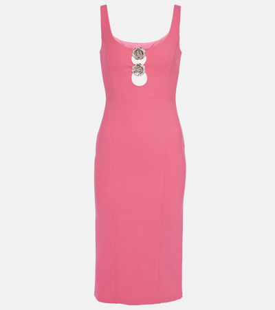 Blumarine Embellished Cutout Jersey Midi Dress In Pink Geranio