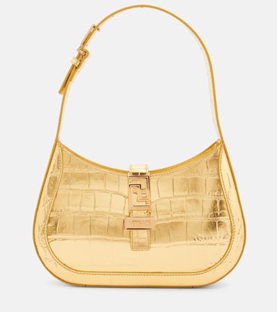 Versace Small Greca Goddess Metallic Shoulder Bag In Gold