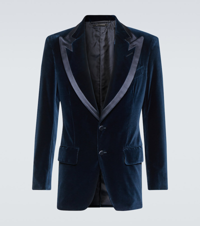 Tom Ford Atticus Velvet Tuxedo Jacket In Blue