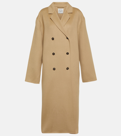 Totême Double-breasted Wool-felt Coat In Brown