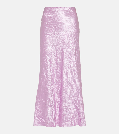 Attico Crinkled Satin Slip Skirt In Pink
