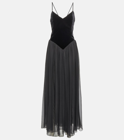 Chloé Velvet-paneled Silk-georgette Maxi Dress In Black