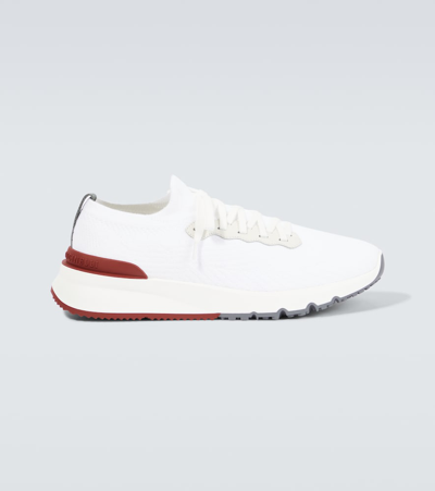 Brunello Cucinelli Leather-trimmed Knit Sneakers In White