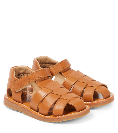 Pom D'api Kids' Waff Papy Leather Sandals In Nappa Camel