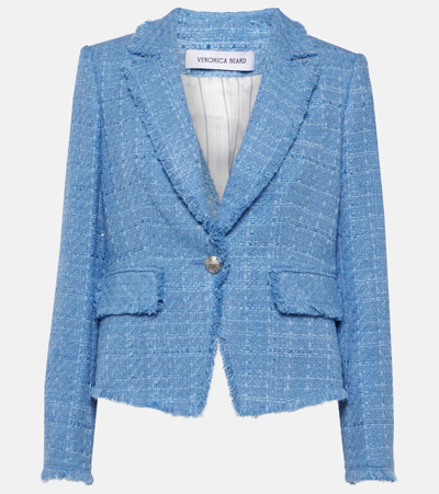 Veronica Beard Hosanna Dickey Frayed Cotton-blend Tweed Blazer In Skylight