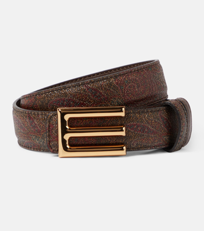 Etro Paisley Faux Leather Belt In Brown