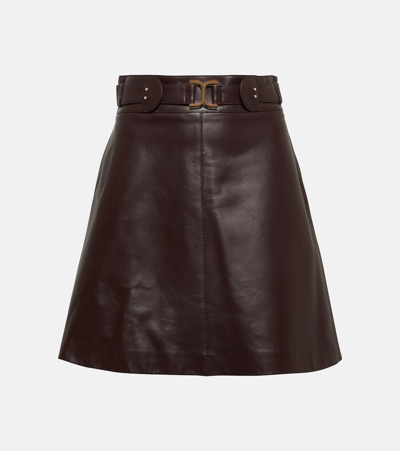 Chloé Leather Miniskirt In Brown
