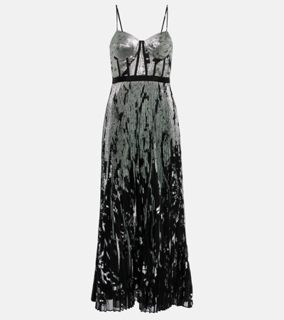 Simkhai Brielle Sleeveless Metallic Bustier Gown In Black