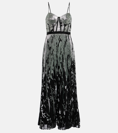 Simkhai Brielle Sleeveless Metallic Bustier Gown In Silver