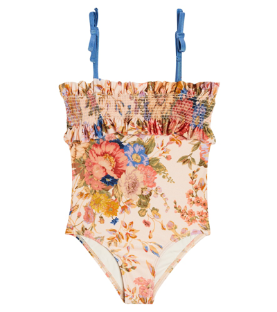 Zimmermann Kids' Little Girl's & Girl's August Floral Shirred One-piece Swimsuit In Cream Floral