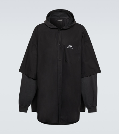 Balenciaga Patched Cotton Poplin And Fleece Jacket In Black