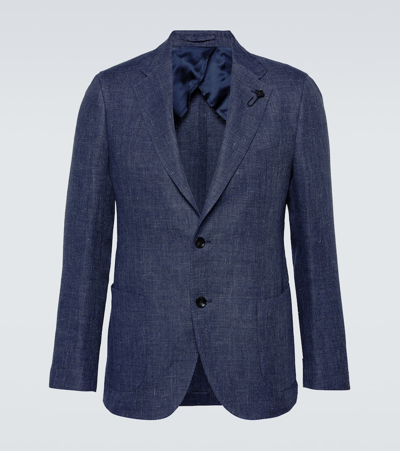Lardini Single-breasted Linen And Wool Blazer In Blue