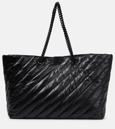 Balenciaga Crush East-west Large Quilted Leather Tote Bag In Black