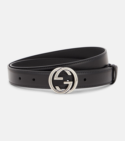 Gucci Interlocking G Leather Belt In Black