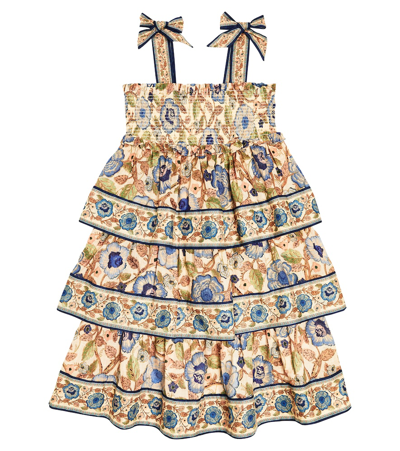 Zimmermann Kids' Junie Floral Shirred Cotton Dress In Multicoloured