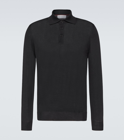 Brunello Cucinelli Wool And Cashmere Polo Sweater In Nero+grigio Scuro